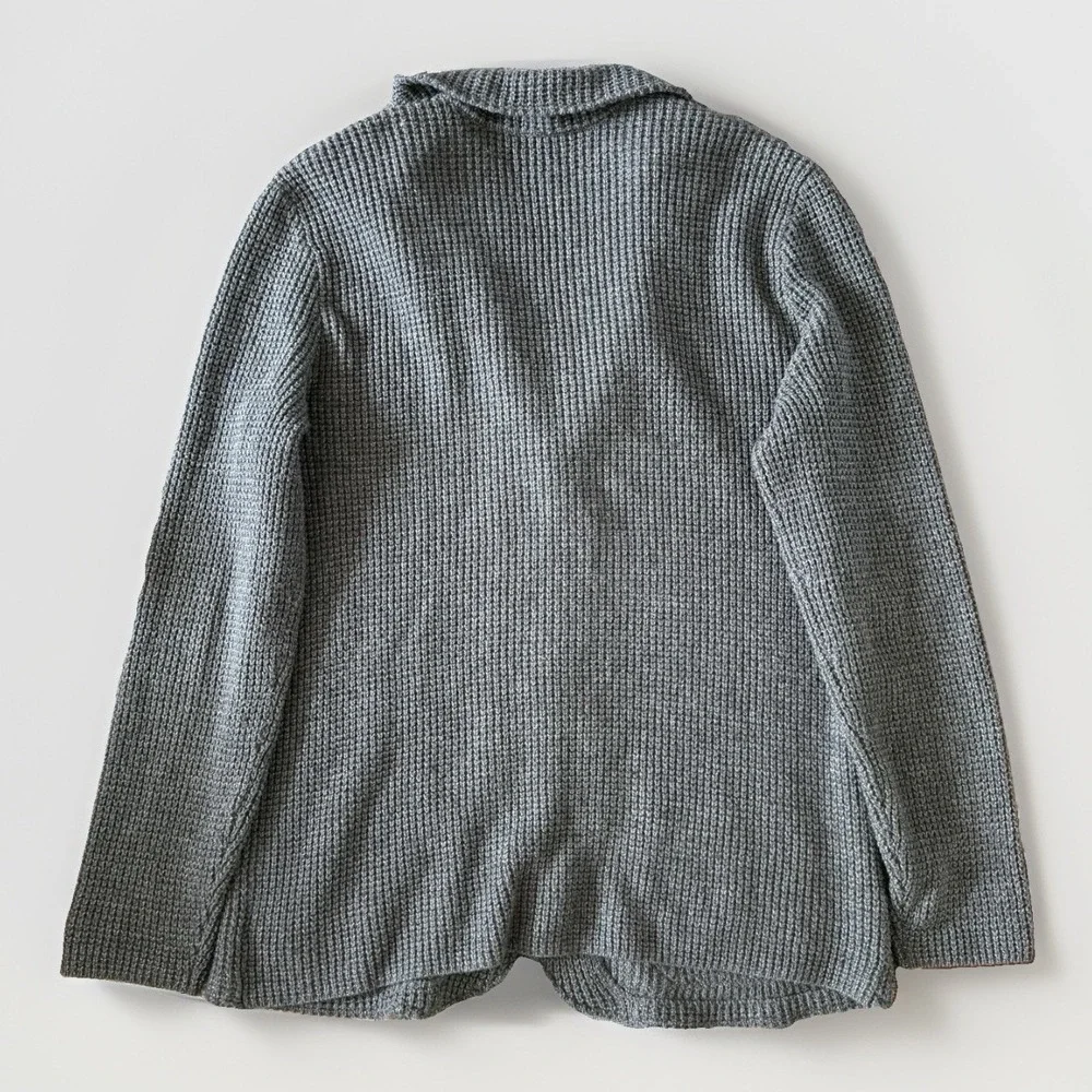 Lands End Mens L Tall Gray Wool Blend Waffle Knit Blazer Cardigan Jacket